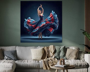 Danseuse en robe rouge et bleue sur Markus Gann