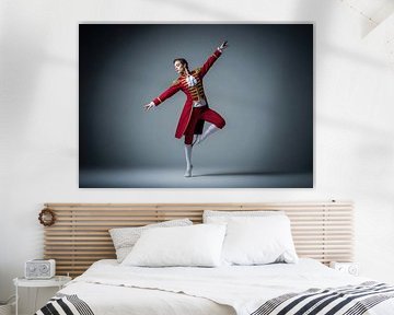 Ballerina in Red Military Costume, Balancing Pose