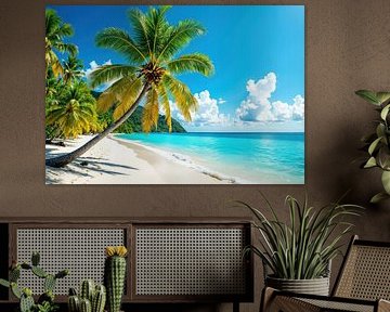 Scène de plage tropicale avec cocotier et océan turquoise sur Markus Gann