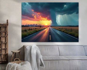 Road Leading to Sunset and Thunderstorm by Markus Gann