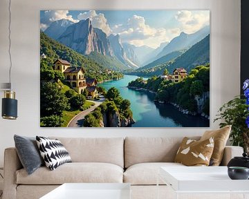 Mountain Lake and Houses Landscape by Markus Gann