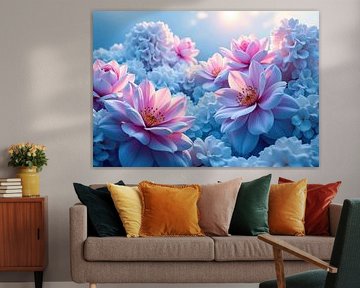 Pink and Blue Flowers in Soft Light