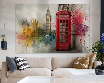 Urban Cityscape - Londen Rood Geel Krachtig Schilderij van BowiScapes abstract en digitale kunst