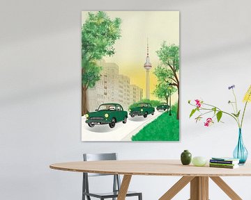 Nostalgie in Neongroen: Trabantjes in Berlijn van Art Prints
