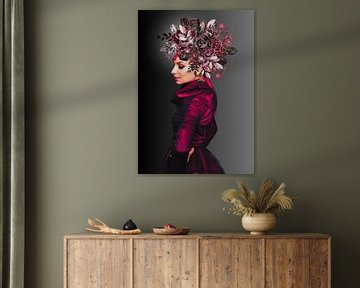 Vrouw in bordeauxrood van Postergirls