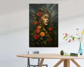 Portrait of Person with Flowers and Foliage