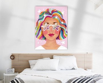 Portrait coloré d'une femme aux couleurs de l'arc-en-ciel sur Aniet Illustration