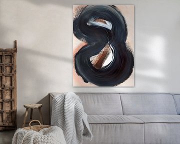 Strokes 25 - Abstrait au pinceau noir et terre de Sienne brûlée