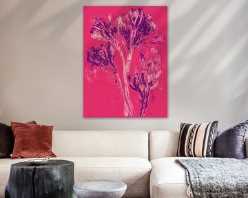 Abstrakte Blumen auf fuchsia - moderne Kunst voller Kontrast und Energie