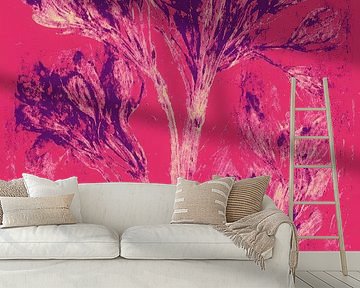 Abstrakte Blumen auf fuchsia - moderne Kunst voller Kontrast und Energie