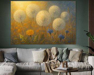 Pusteblumen und Kornblumen