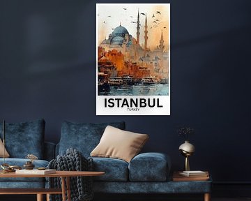 Horizon d'or - Aquarelle de l'horizon d'Istanbul sur Jaladri Atelier