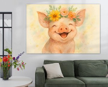 Watercolor Piglet with Flower Crown Illustration by Markus Gann