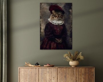 Chat dans un portrait de l'époque des vêtements de la révolution industrielle