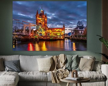 Lichtkunst op de Zuidhavenpoort van Ria Overbeeke