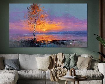 Le bouleau solitaire de l'automne sur la mer du couchant | Là où le feu et les chuchotements se rejoignent