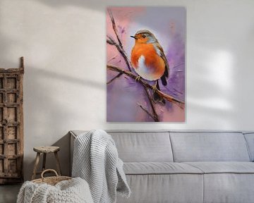 Abstraktes Rotkehlchen-Vogel-Portrait-Gemälde von MIROKKU