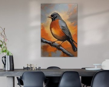 Abstraktes Rotkehlchen-Vogel-Portrait-Gemälde von MIROKKU
