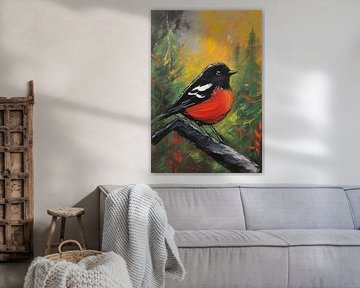 Abstraktes Rotkehlchen-Vogel-Portrait-Gemälde von MIROKKU