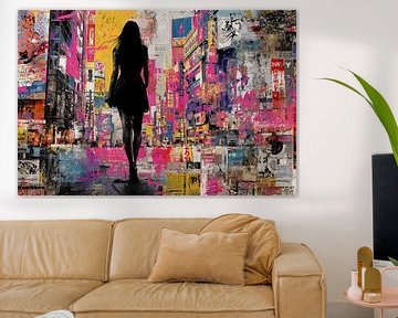 Street Art Woman - Tokyo Neon Lively Painting by BowiScapes abstract and digital art