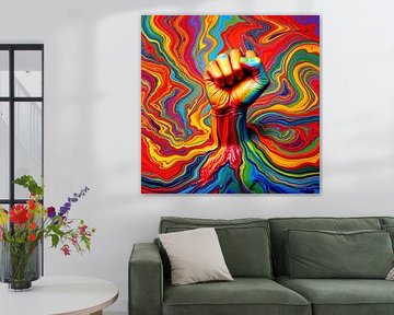 Rainbow and clenched fist - Between a sea of colour and resistance: The flow of energy and the power of connectedness