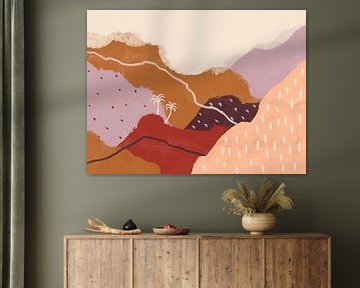 Paysage de montagne dans des couleurs chaudes et des tons pastel sur Anna Benge
