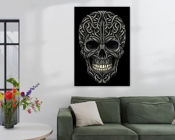Keltisch Knotwerk Schedel Poster - Gedetailleerde Monochrome Donkere Kunst Muurprint van Creative On Site