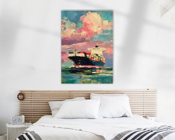 Kleurrijk containerschip op open zee van Niklas Maximilian