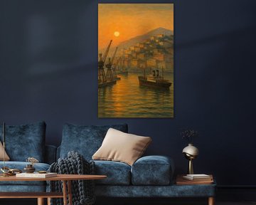 Sérénité maritime de Gênes - Le port dans la brume dorée sur Travel Shop