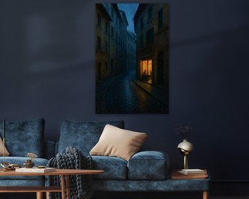 Twilight in Trastevere – Atmospheric Nocturnal Rome Street Painting by Travel Shop