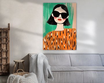 Portrait stylisé : personne avec lunettes de soleil et bob