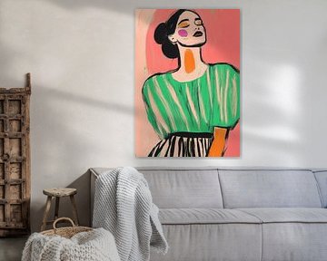 Gestileerd portret: Vrouw met opgestoken haar voor roze achtergrond van Niklas Maximilian