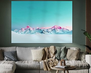 Montagnes enneigées Pics roses Ciel turquoise sur Markus Gann