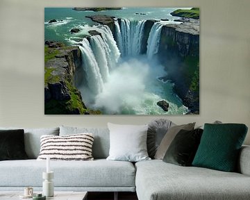 Waterfall Cascading from Rocky Cliffs into Plunge Pool by Markus Gann