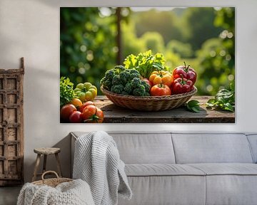 Korb mit frischem Gemüse auf Holztisch von Markus Gann