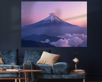 Mont Fuji avec couverture nuageuse, collines et ciel rose sur Markus Gann