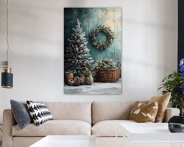 Nature morte de Noël | Nature morte traditionnelle de Noël en bleu sur Caprices d'Art