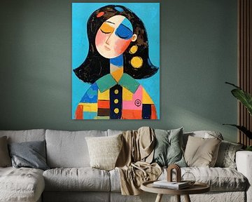 Frau mit Ohrringen | Bunte Frau von ARTEO Gemälde