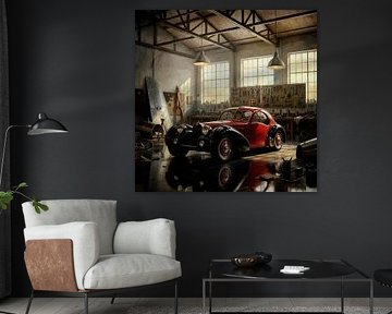 Bugatti 57 C Atlantic in a Rustic Workshop by Jan Keteleer