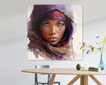 Portrait de femme touareg avec capuchon en améthyste