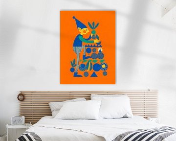 Bunte Weihnachtselfe - moderne Party-Illustration voller verspielter Formen