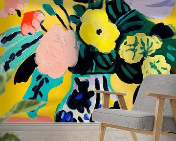 Fröhliches Blumenstillleben - farbenfrohes modernes Gemälde voller sommerlicher Energie