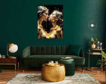 Two lesbian women in the act of transformation - intimacy, bodies and the liquid gold of eternity by AidasignArt