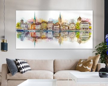 Historisch Zürich met perfecte waterreflectie van MArt