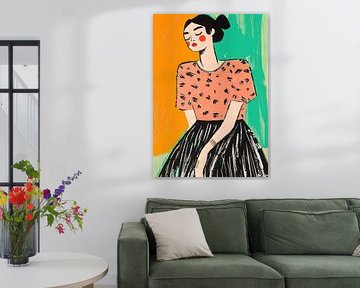 Femme assise sur fond coloré sur Niklas Maximilian