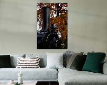 Locomotive à vapeur en automne &amp ; sphères de cuivre sur Surreal Media