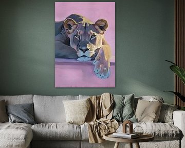 Lionne sur surface violette sur Niklas Maximilian