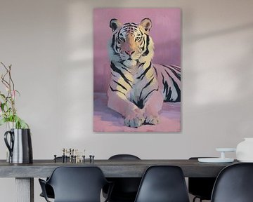 Tigre blanc sur surface rose sur Niklas Maximilian