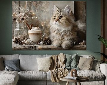 Chat avec Cappuccino - Nature morte chaleureuse et accueillante