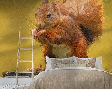 Eekhoorn aan het water met reflectie